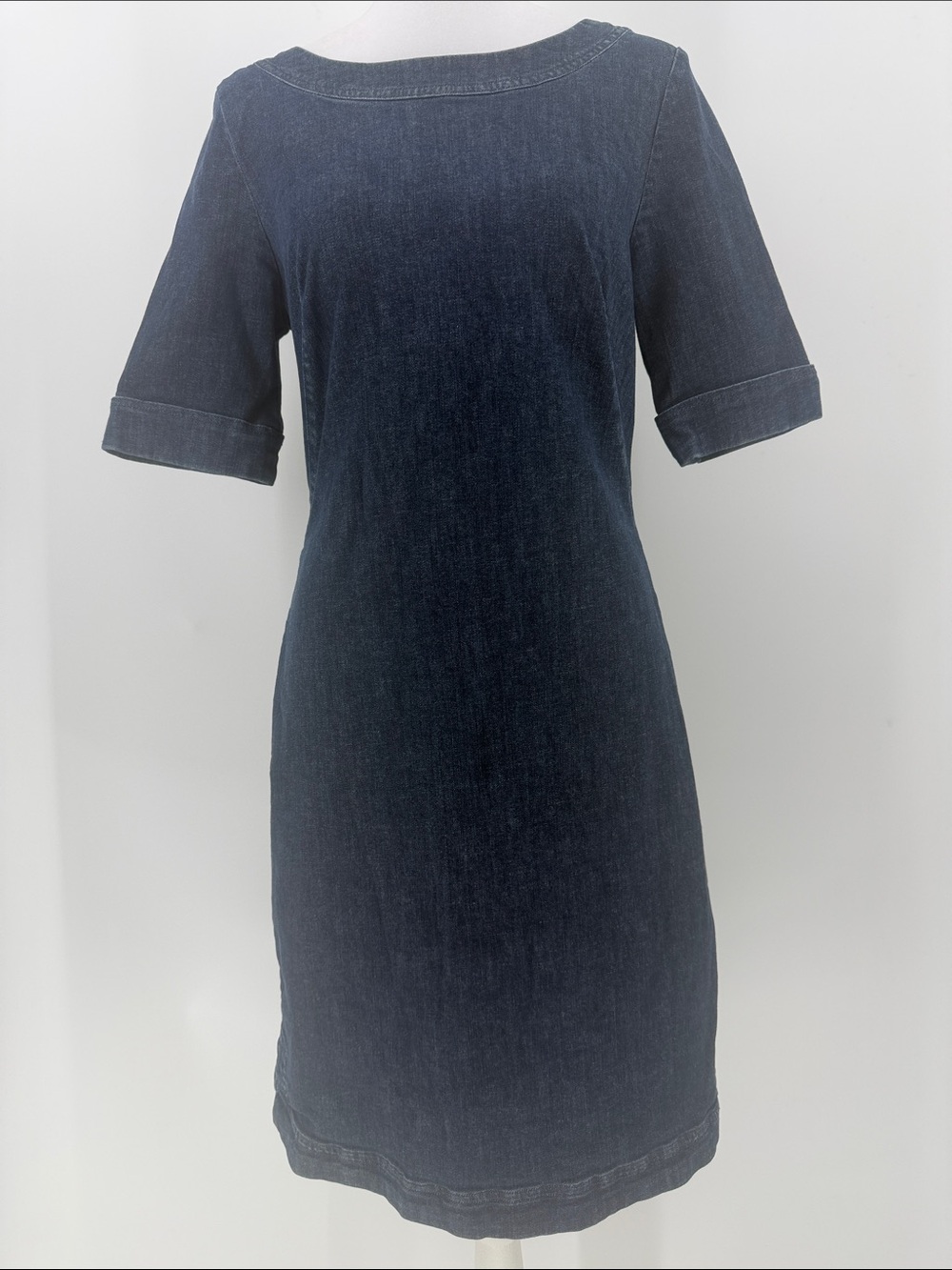 Boden‎ Denim Sheath Dress Blue Boat Neck Zip Back Size US 4